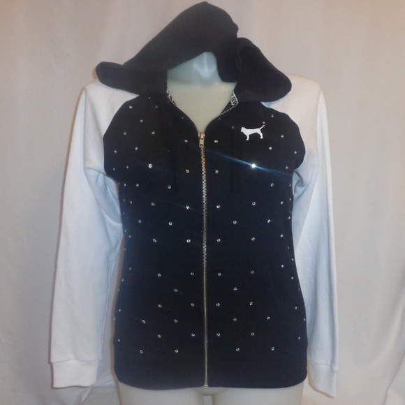 VS Pink XL M Hoodie Black White Bling Sweatshirt - Picture 2 of 8